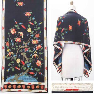 VTG Metropolitan Museum of Art Qing Dynasty Tree 100% Silk Oblong Scarf Floral